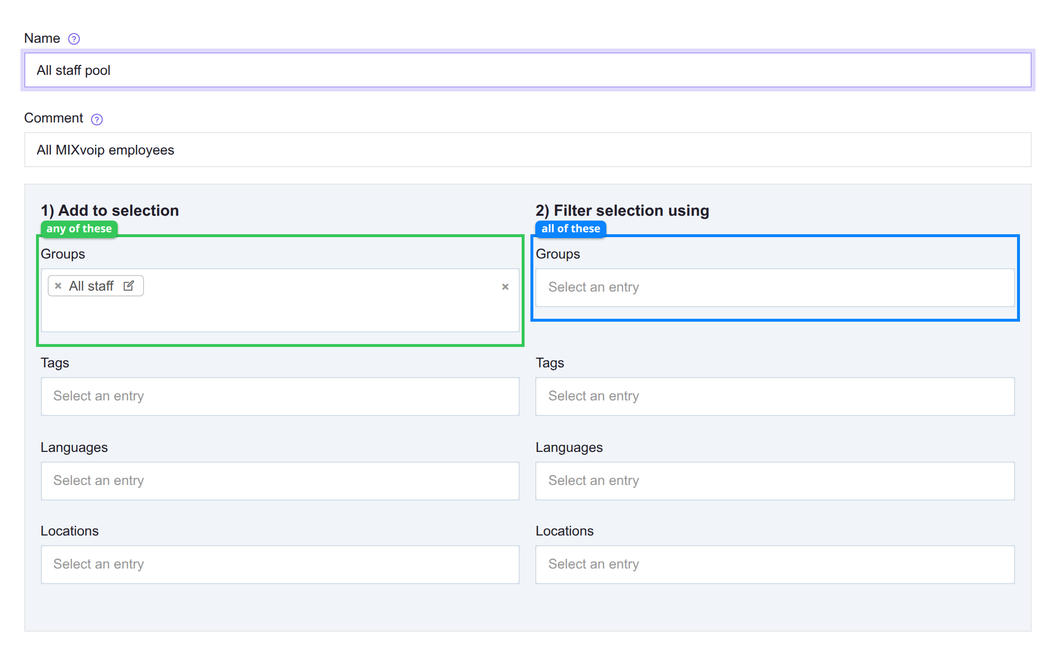 The pool edit page, with the add phase and the filter phase side by side